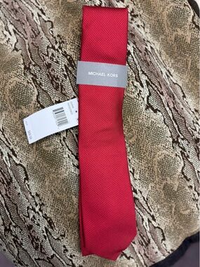 Michael Kors Red Grosgrain Waist Ribbon with Logo Tag